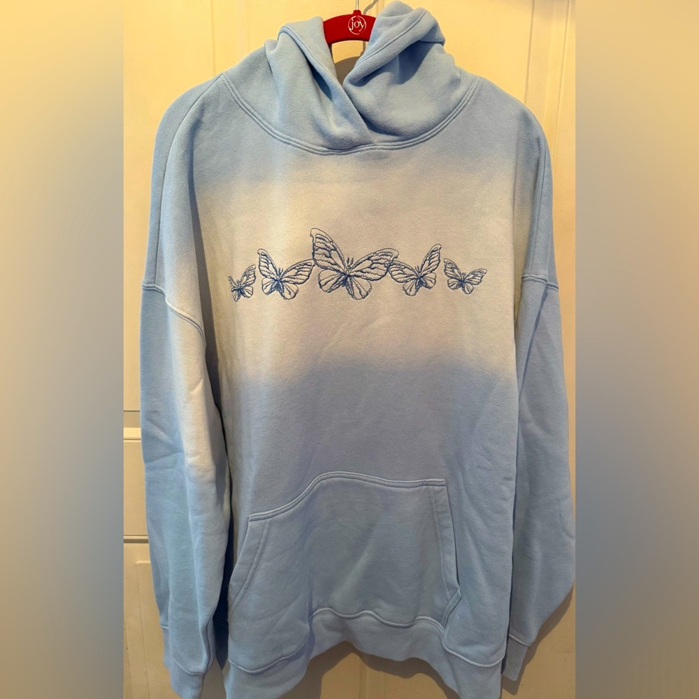 PacSun Blue Hoodie with Embroidered Butterflies